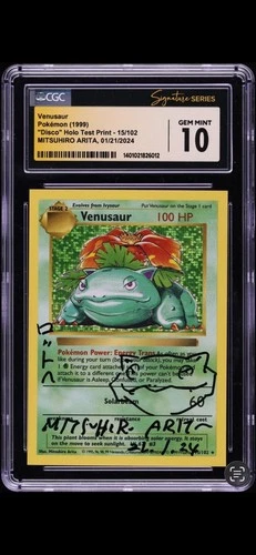 1999 Pokemon Shadowless Disco Holo Test Square Cut Venusaur CGC 10 Signature
