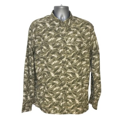 Wrangler Men s Large Olive Leaf Print Button Front Shirt Cotton Stretch Outdoor