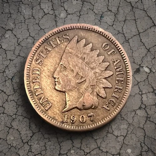 1907 Indian Head 1c One Cent Coin, F-VF #13125