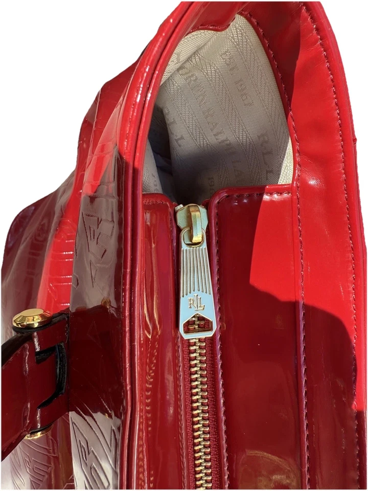 Bolso Cartera Ralph Lauren Rojo Charol Repujado RLL Dorado Herrajes Foto 4 de 4
