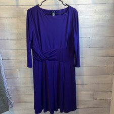 CHAPS Womens Purple V Neck 3/4 Sleeve Stretchy Faux Wrap Over Knee Dress Size XL