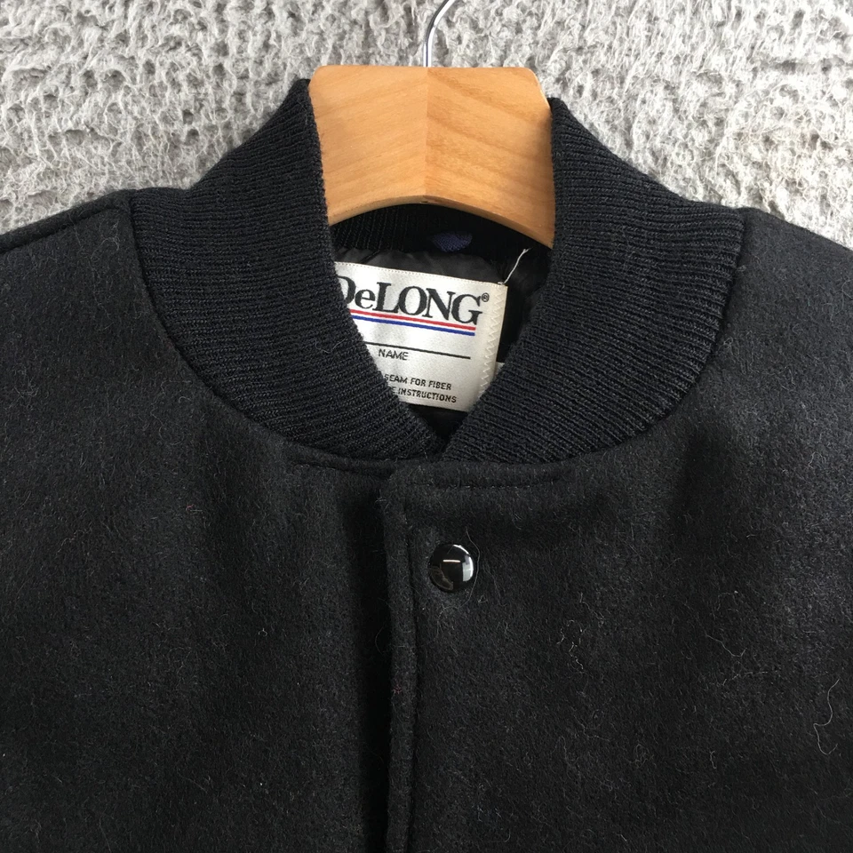 Delong Jackets Mens Large Varsity Black Button Front Long Sleeve Pockets Casual - Image 3 of 4
