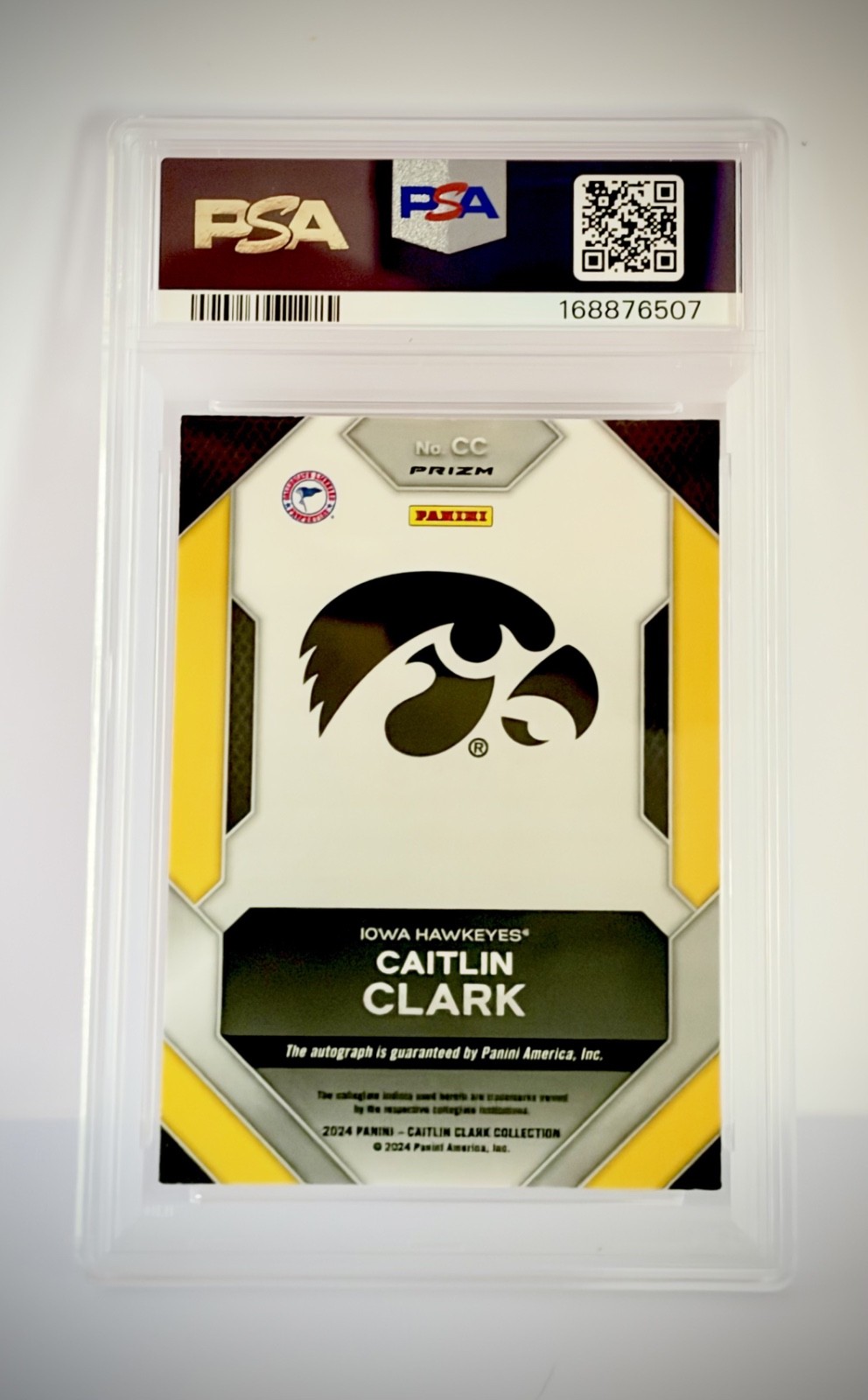 2024 Panini Caitlin Clark Collection Prizm Auto White Jsy #CC PSA 8 Auto 10 view 2