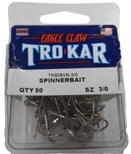 Eagle Claw TROKAR  TK608VN-3/0     SPINNERBAIT HOOK V BEND  50 COUNT