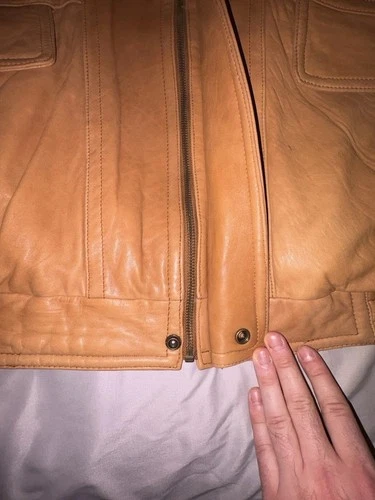 Vtg 90s Georgetown Leather Design Bomber Jacket Mens Large Tan Brown YKK Heavy image 19
