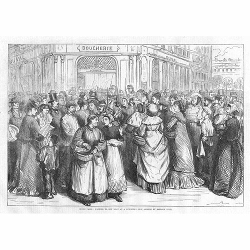FRANCO PRUSSIAN WAR Waiting to Buy Meat in Paris - Antique Print 1871