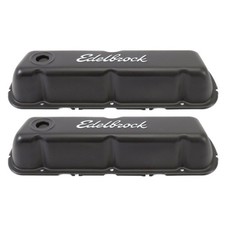 Edelbrock Valve Cover Set 4603 Signature Series Black 3.7 In. Tall For Sbf