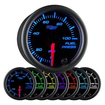 2 1/16'' GlowShift Black Face 0 - 100 PSI Fuel Pressure Gauge w. 7 LED Colors