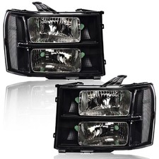 Sierra 1500 07-13 2500HD 3500HD 07-14 Headlights Clear Lens Black Housing