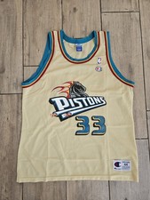 Rare Vintage Grant Hill Detroit Pistons #33 Gold Champion Jersey Sz 44 L 