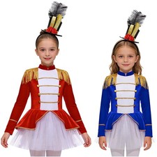 Kids Girls Ringmaster Back Zipper Circus Drum Tutu Leotard Halloween Dress Set