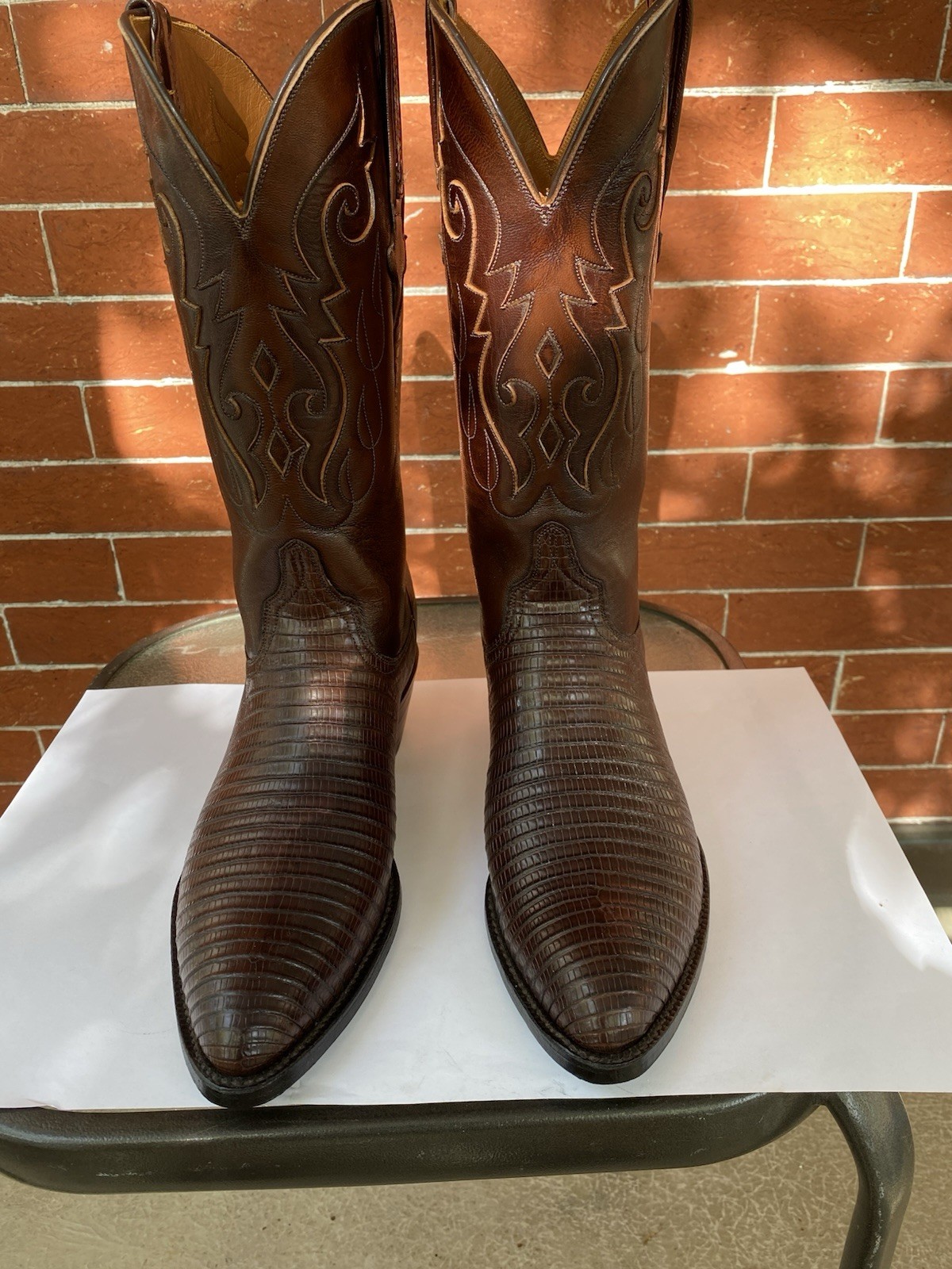 Lucchese Black Cherry Lizard Cowboy Boots in Size 8 Western Style