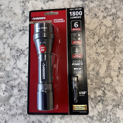 #ad Husky 1800 Lumens Dual Power LED Rechargeable Tactical Focusing Flashlight $19.75