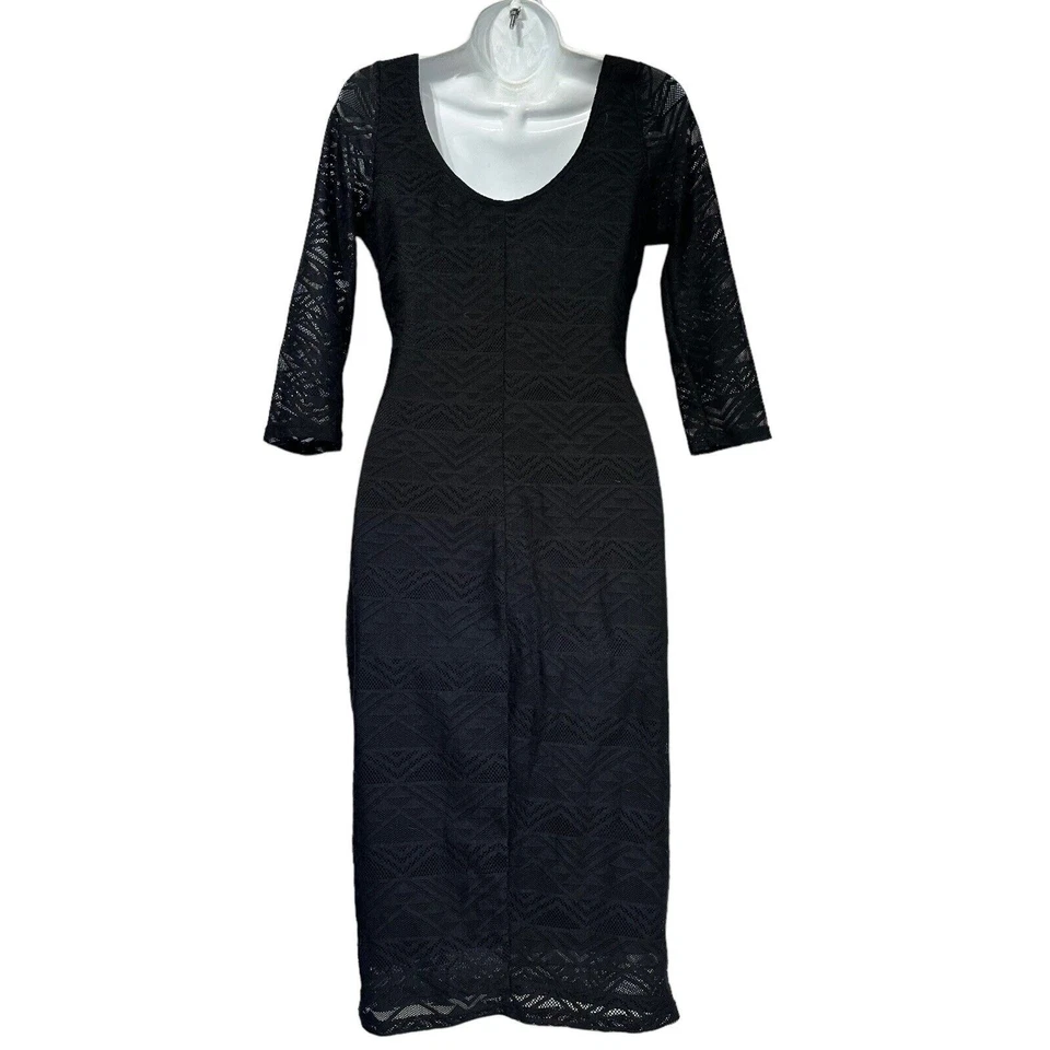 Fire Los Angeles USA Black Layered Lace Mesh 3/4 sleeve Dress Size L - Image 4 of 4