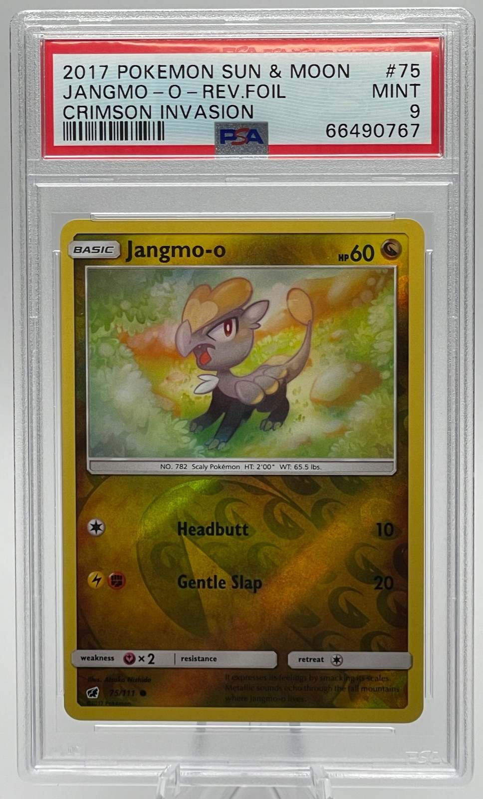 2017 POKEMON SUN & MOON CRIMSON INVASION #75 JANGMO-O REVERSE FOIL PSA 9 MINT