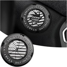 Car Push Start Button Cover, Flag Design Stylish Spin Ignition Protective-Black