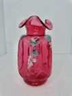 Vintage Fenton Glass Hand Painted Cranberry Optic Retired Vase W/label