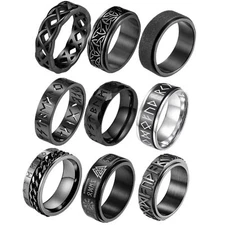3pcs Nrose Viking Runes Signet Fidget Ring for Anxiety Relief Men Women Band Set