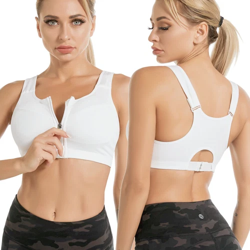 Damen Frontreißverschluss Sport Tank BH bequem & hautfreundlich Racerback Alltag - Bild 36 von 43