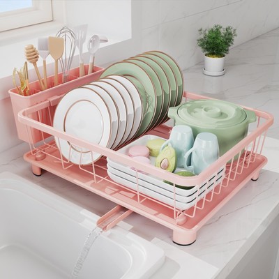 Hiviweer Pink Dish Drying Rack - Space-Saving Dish RackDish Racks for Kitchen...