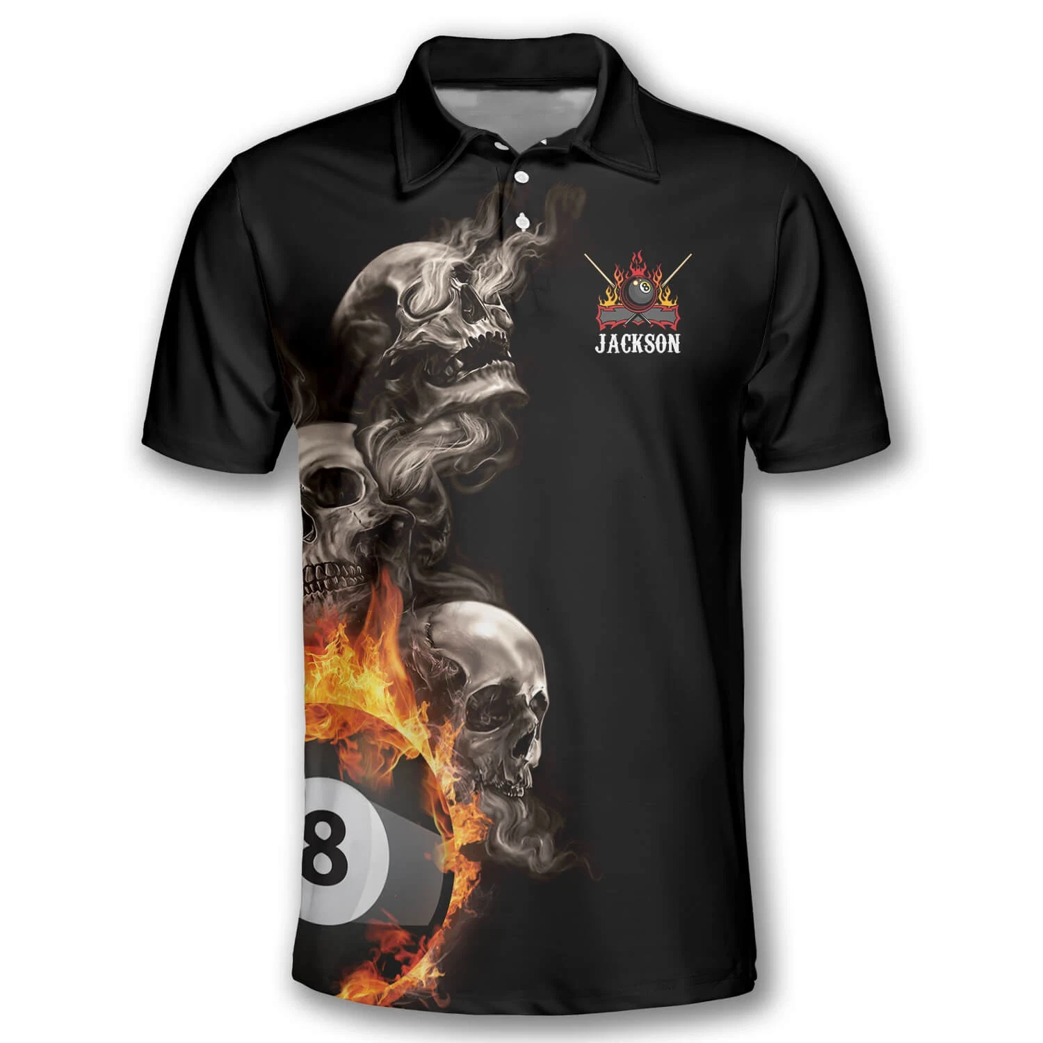 Customizable 8 Ball and Bowling Graphic Polo Shirts - Personalized Sportswear