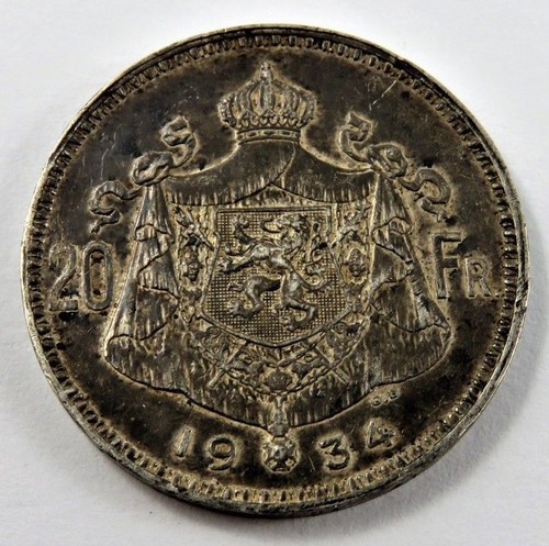 MONEDA DE PLATA BBÉLGICA 1934 20 FRANCOS (20 FRANCOS) .2405 OZ PLATA .680 - Imagen 2 de 4