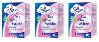 3 x 10 Stk | SoftStar Feuchtes Toilettenpapier  Weich Sensitiv Einzelverpackt
