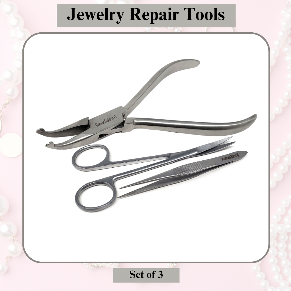 Scissors + Tweezers + Pliers  For Jewelry & Watch Repair Gems Fixing Tools 3 Pcs-image