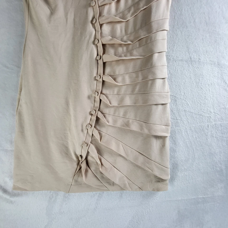 Vintage Lanvin Paris Y2K Mini Dress Size L Beige Cotton Gathered Front Zip - Image 3 of 4