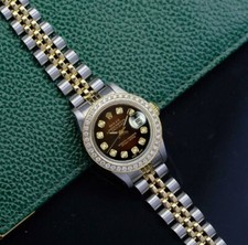Rolex Lady Datejust Two-Tone Gold Steel Brown Vignette Diamond Dial Watch 26mm 6