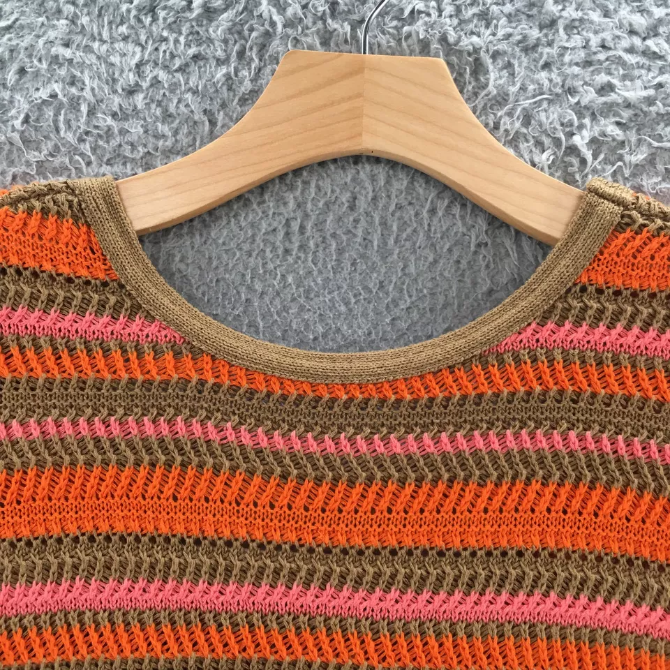 Stile Benetton Sweater Dress Womens S Orange Scoop Back Long Sleeve Striped Knit - Image 4 of 4