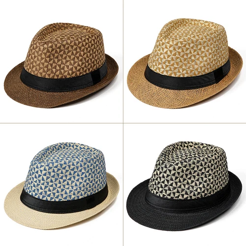Herren Sommer Stroh Fedora Mütze Trilby kubanische Sonnenkappe Panama kurze Krempe Mütze - Bild 3 von 21