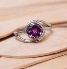 Natural Pink Ruby Round 925 Sterling Silver Anniversary Ring CERTIFIED