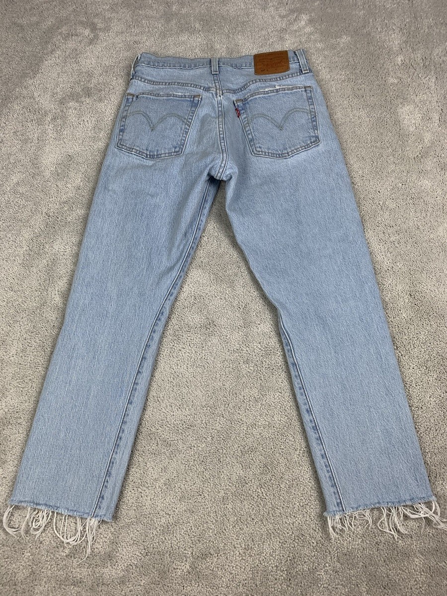 Levis 501 Button Fly XX Women's Skinny Light Blue Jeans Distressed