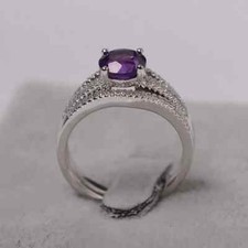 Amethyst ring sterling silver round cut ring promised engagement gemstone ring