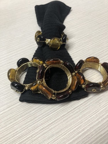 4 Porta Tovaglioli Anello Porta Perline Vetro Pietra Oro Marrone Fatto a Mano. SPEDIZIONE GRATUITA - Foto 7 di 7