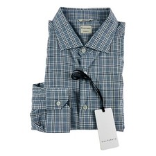 NWT Culturata Blue Check Long Sleeve Tailored Fit Cotton Button Up Size 18/46