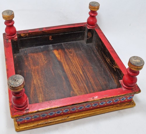 Hand Crafted Hard Wood Square Floor Stool Bajot Fine Hand Painted - Picture 6 of 6
