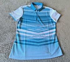 Nivo Blue White Short Sleeve Zip Front Polo Womens Med Golf Athleisure Preppy