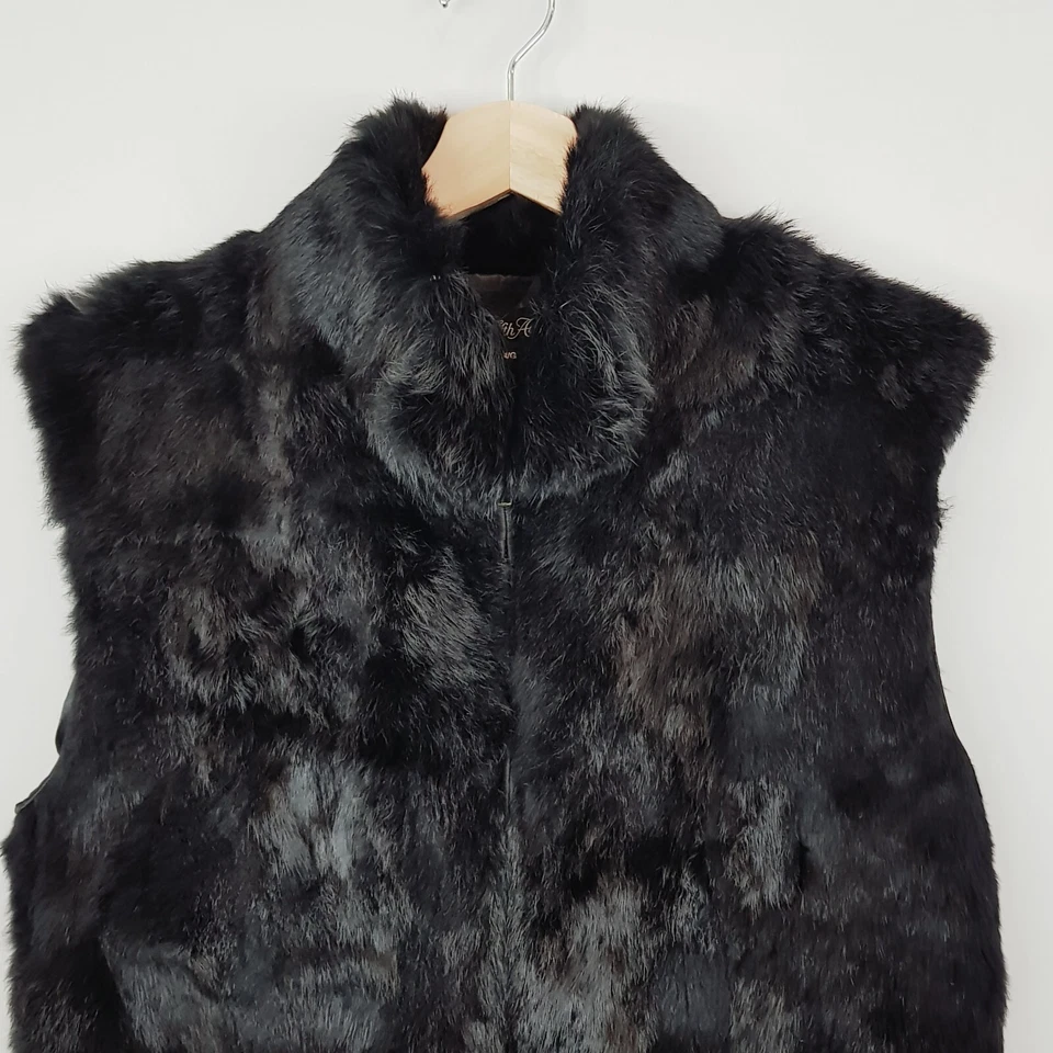 SAKS FIFTH AVENUE Womens Size M / L or 12 - 14 Black Rabbit Fur Vest Jacket - Image 2 of 4