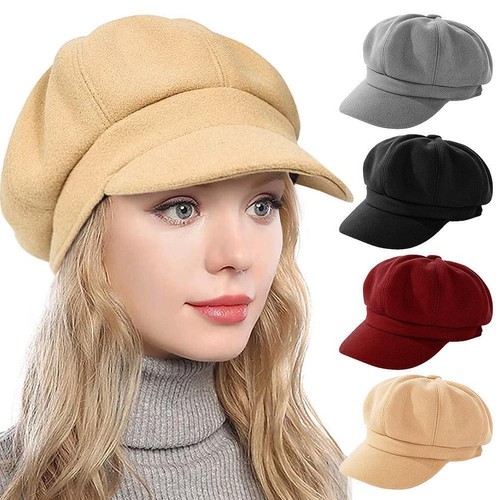 Ladies Women Girl Wool Blend Baker Boy Peaked Cap Newsboy Beret, Retro Hat X8I5 - Picture 3 of 22