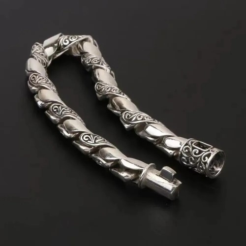 S925 Silver Simple Dominant Male Classic Popular Bolt Chain Handmade Bracelet - Picture 5 of 8
