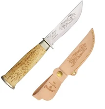 Marttiini Lapp Fixed Knife 4.25" Stainless Steel Drop Blade Curly Birch Handle
