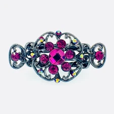 USA Vintage Hair Claw Clip Jaw Hairpin use Swarovski Crystal Elegant Hot Pink