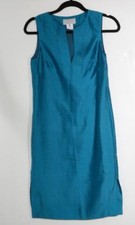 BARNEYS NEW YORK Womens Aqua-Blue SILK V-Neckline Sleeveless Shift Dress 2-30