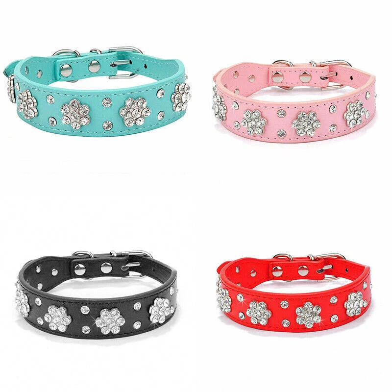Pet Collars Cat Puppy Rhinestone Dog Collar Diamante PU Necklace Leather Bling