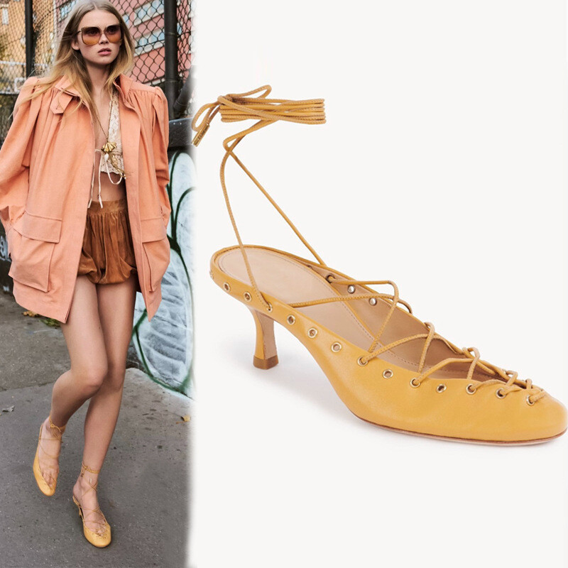 PANTOFOLA D’ORO Sandali da ballo donna punta tonda cravatta incrociata misura grande tacco medio ciabatte romane