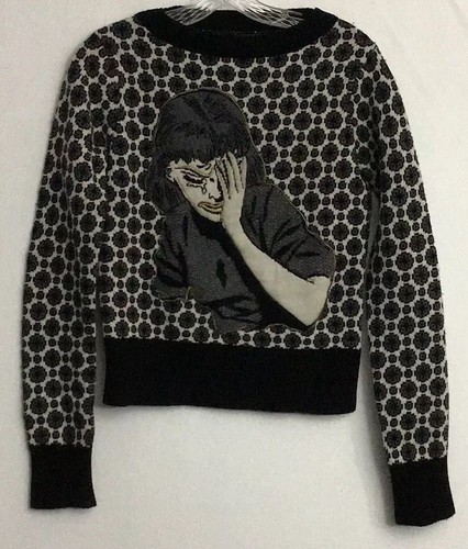 Diesel Black Gold Woman’s Crying Girl Crewneck Size Small EUC RARE B & W & Gray - Picture 2 of 9