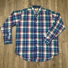 VTG 90s Preppy Southern Classics Cobalt Green White Plaid L/S Casual Shirt Sz Lg