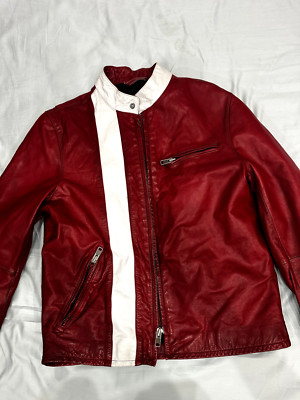 GAP  RED GENUINE LEATHER CAFE RACER Vintage Motorcycle Jacket Mens Large 